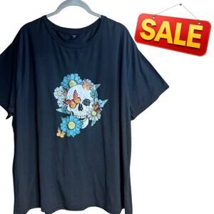 128. SHEIN | black floral skull print short sleeve tee shirt size 3X